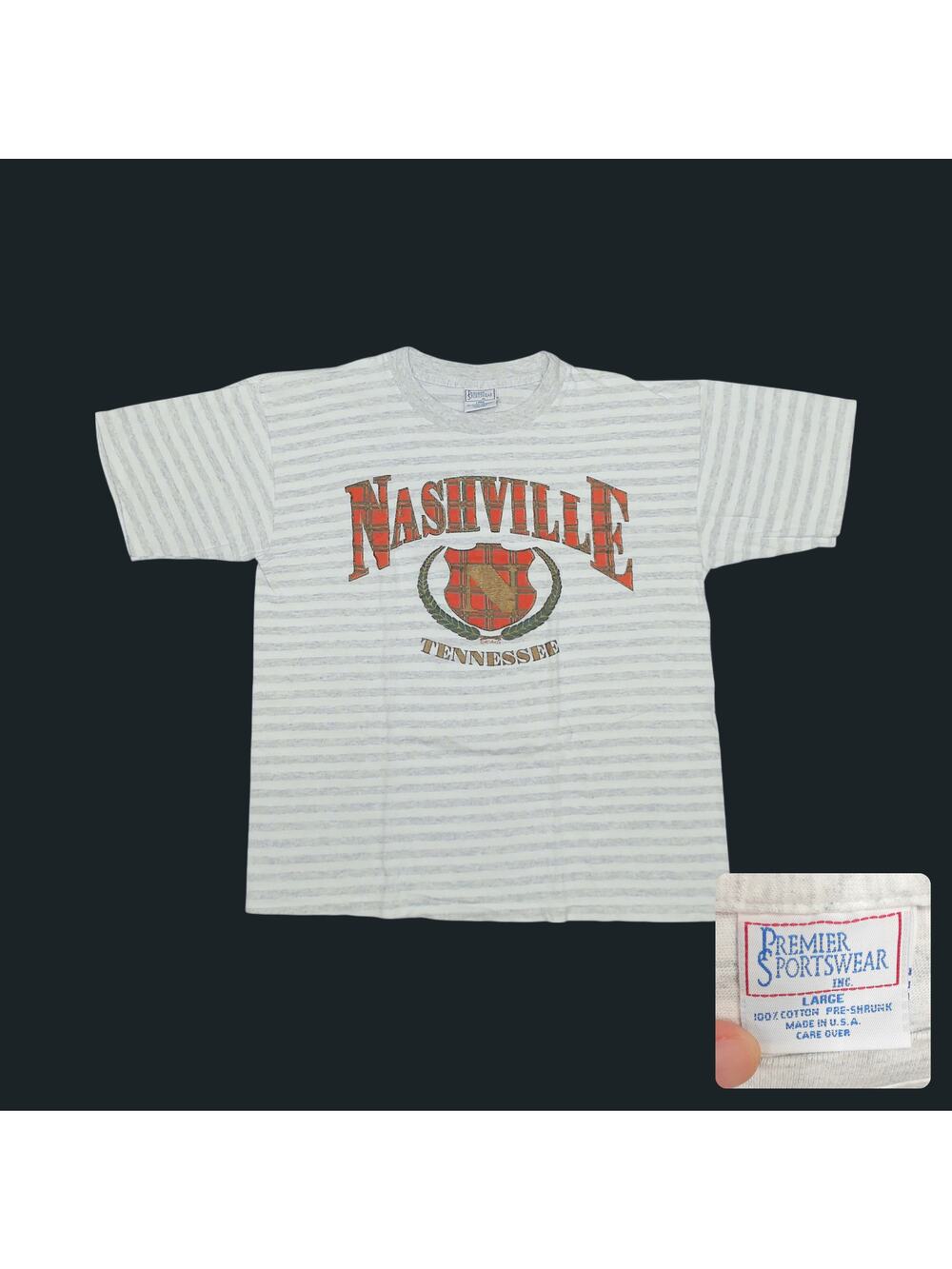 Vintage 90s | Nashville Striped Single Stitch Tee Large